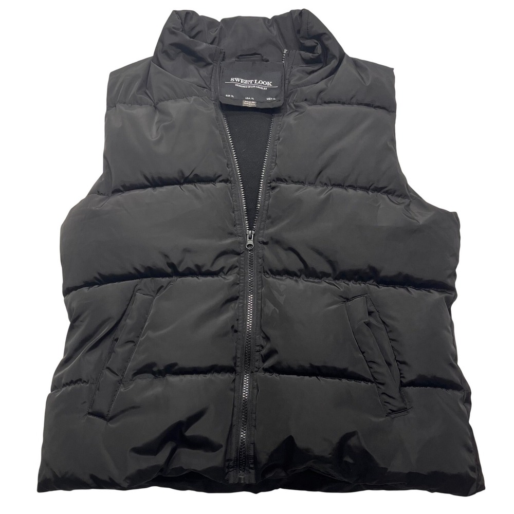 Sweet Look Black Puffer Vest Fleece Lined Quilted Zip Up XL‎ SL-VEST-5006
